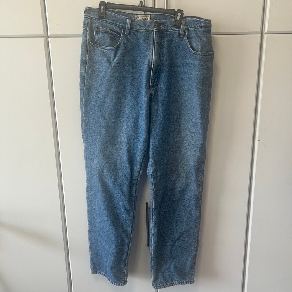 LL Bean Classic Fit Flannel Lined Jeans Mens 36x34 Blue Denim Straight Leg Pants